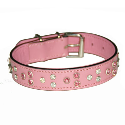 Collar Leather Monaco with Strass Pink