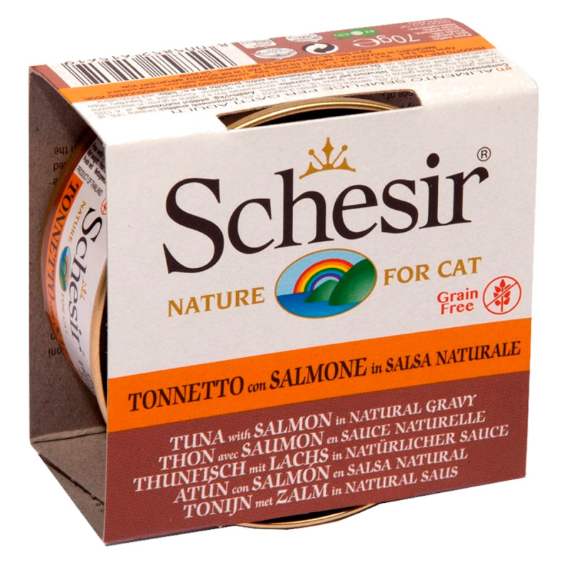 Schesir Can Cat Tuna with Salmon in Natural Gravy 70gr